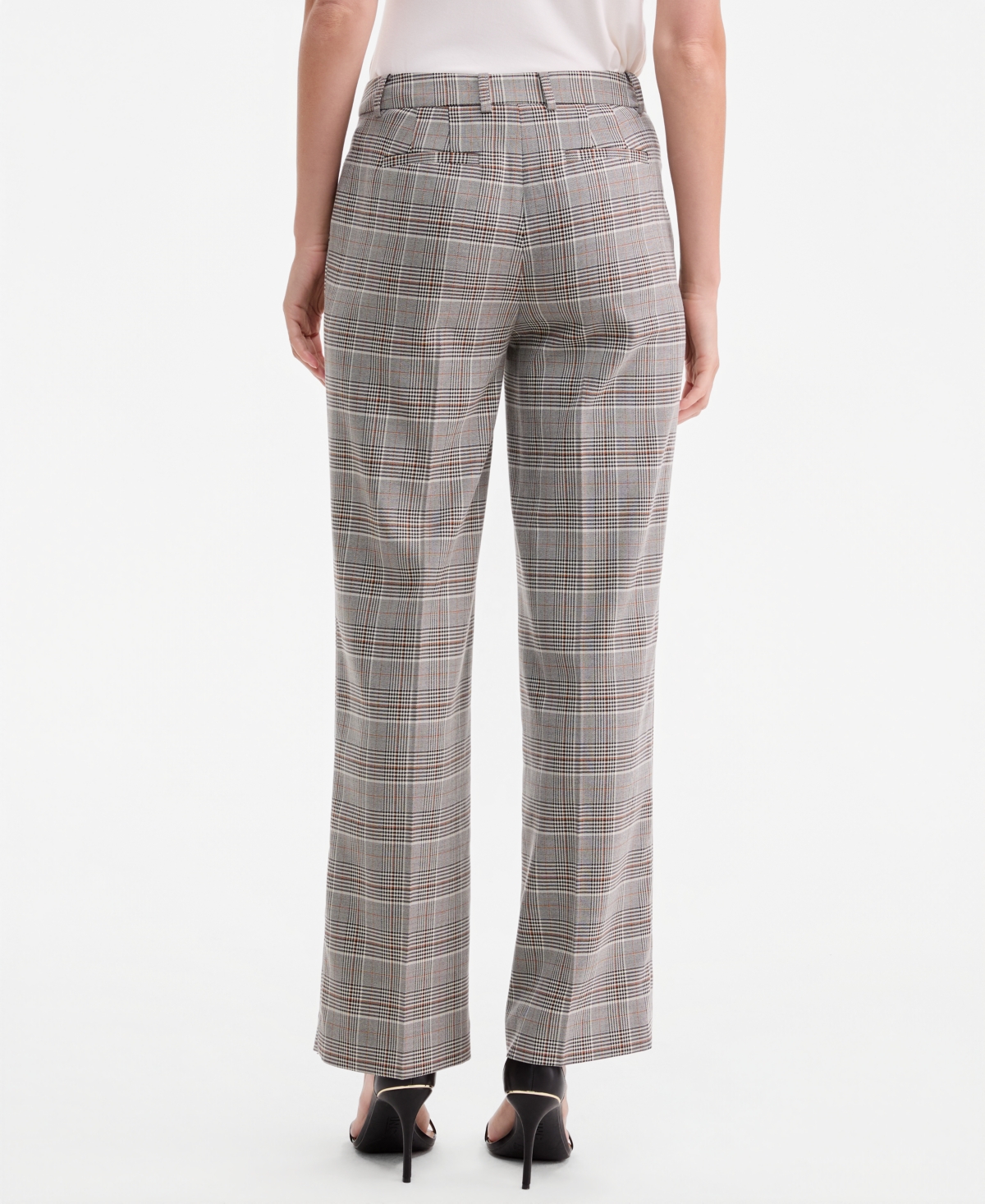 Anne Klein Women's Check Mid-Rise Wide-Leg Pants