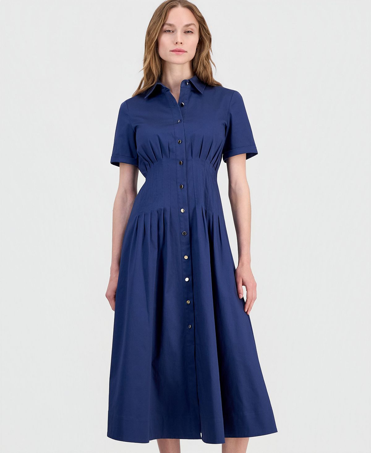 Anne Klein Women's Pleated-Waist Midi Shirt Dress view 2 — MAYCSS fashion products