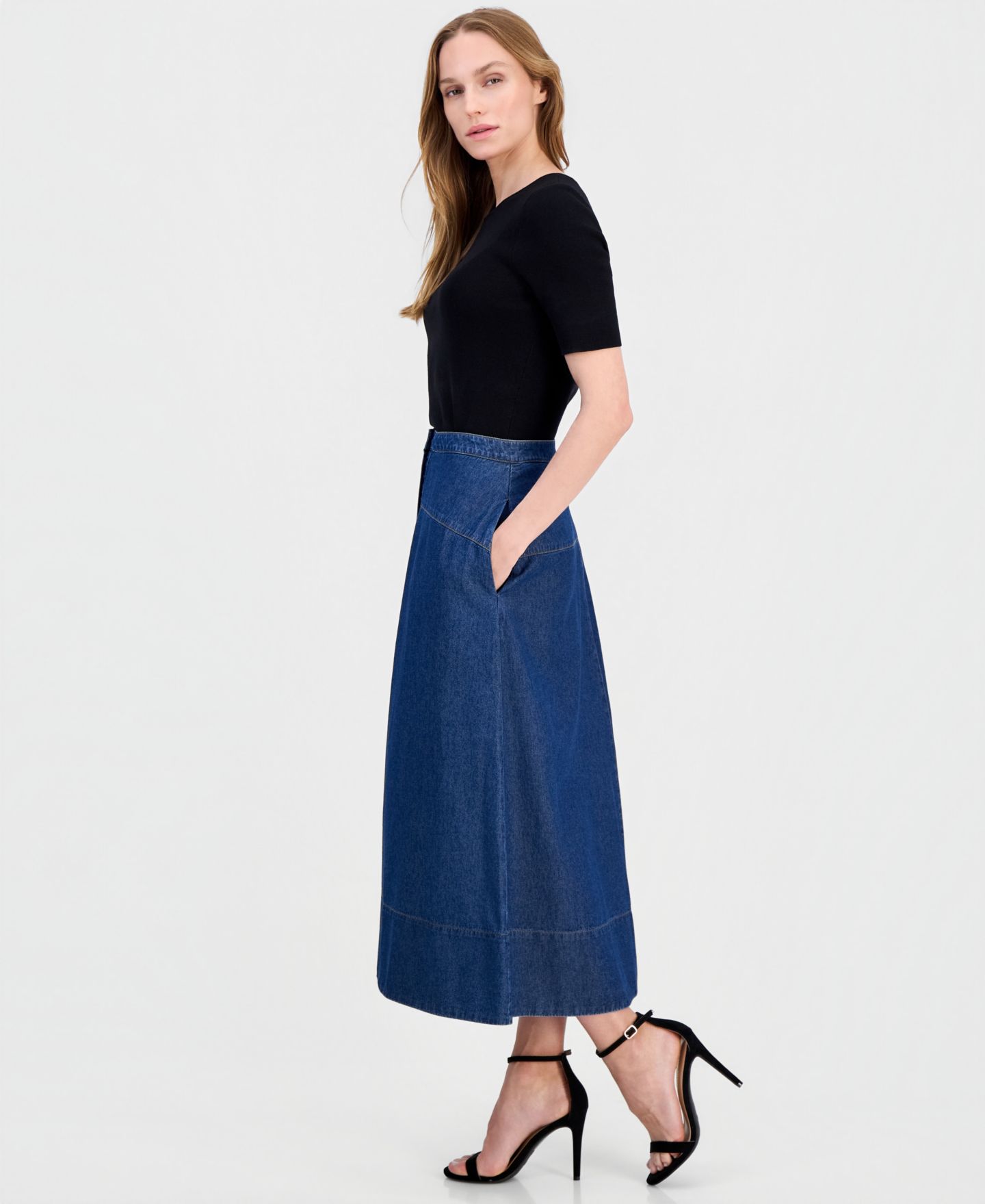 Женская юбка Anne Klein Button-Front Denim Midi, цвет: Варёный, вариант 1 — фото 2