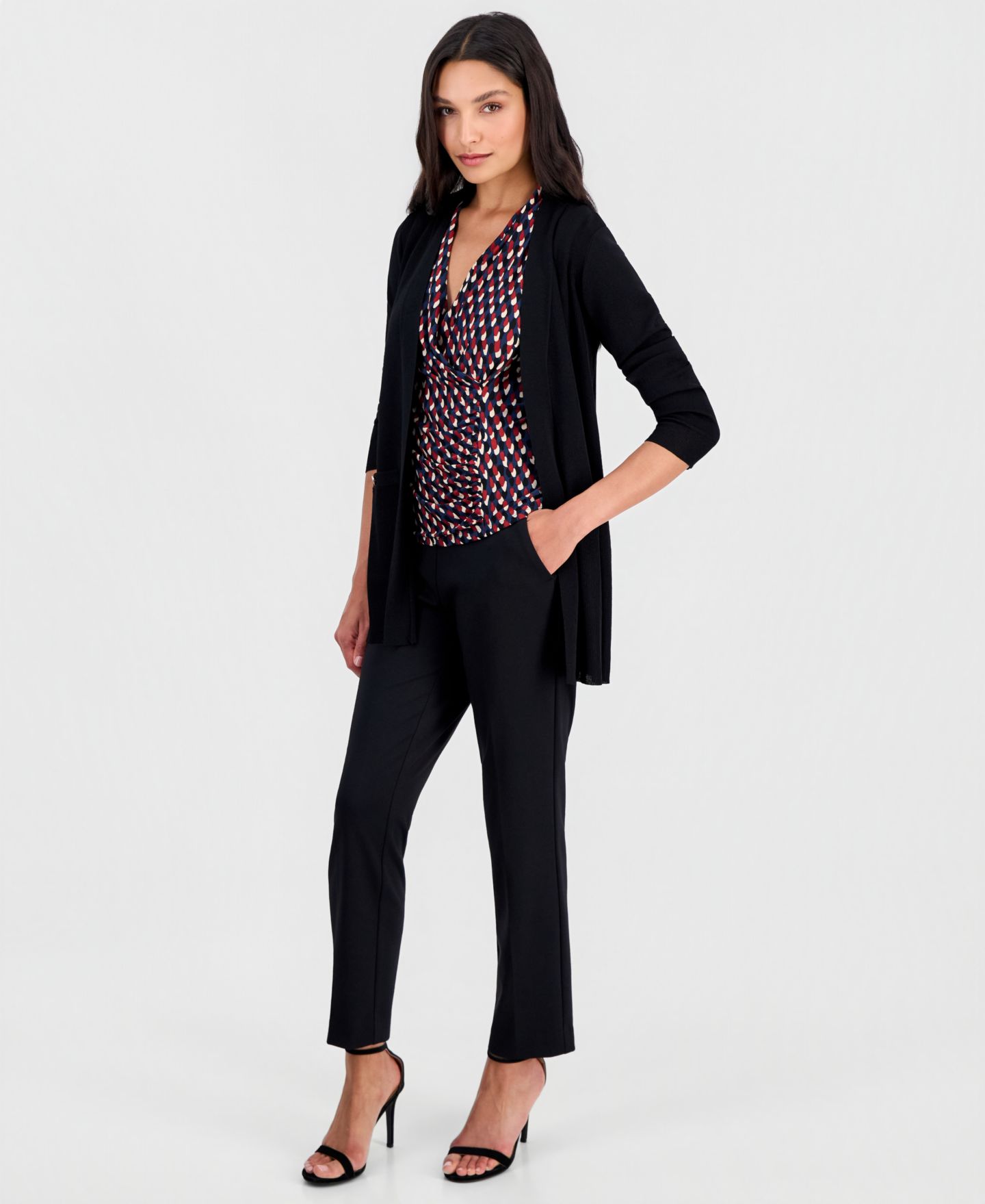 Женский кардиган Anne Klein Shawl-Collar Open-Front, цвет: Чёрный — фото 3