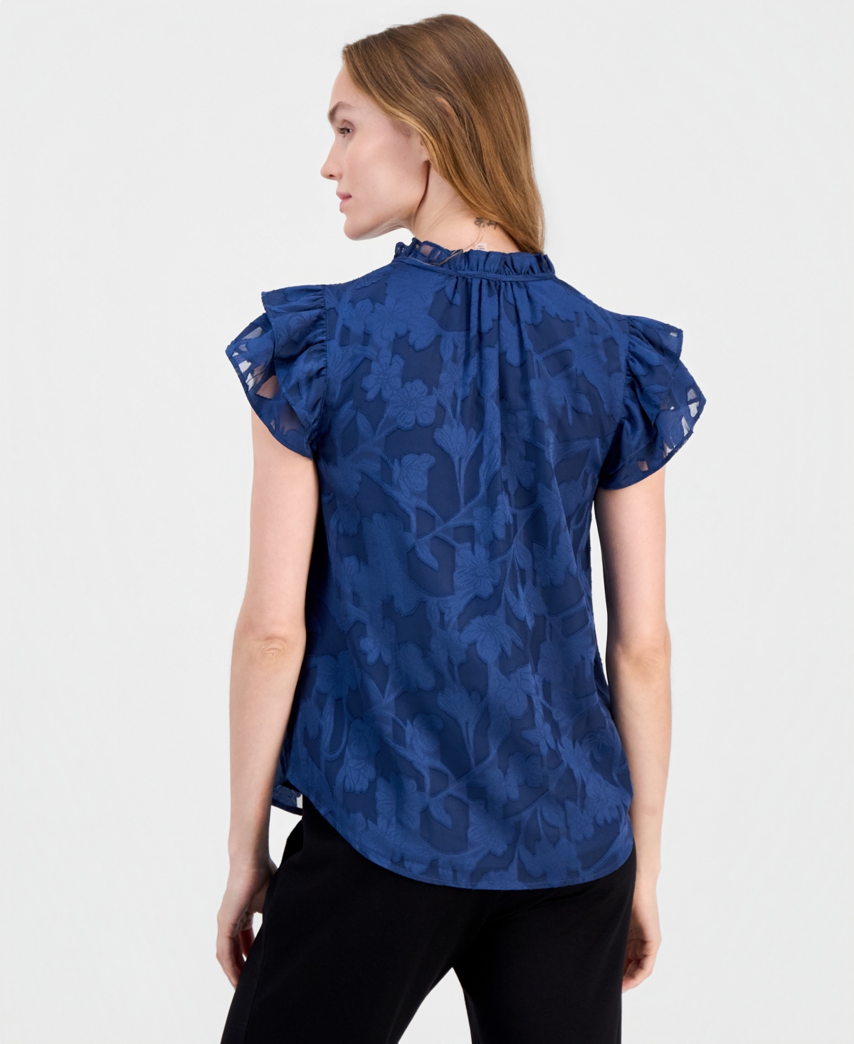 Anne Klein Women's Ruffled Tie-Neck Cap-Sleeve Blouse