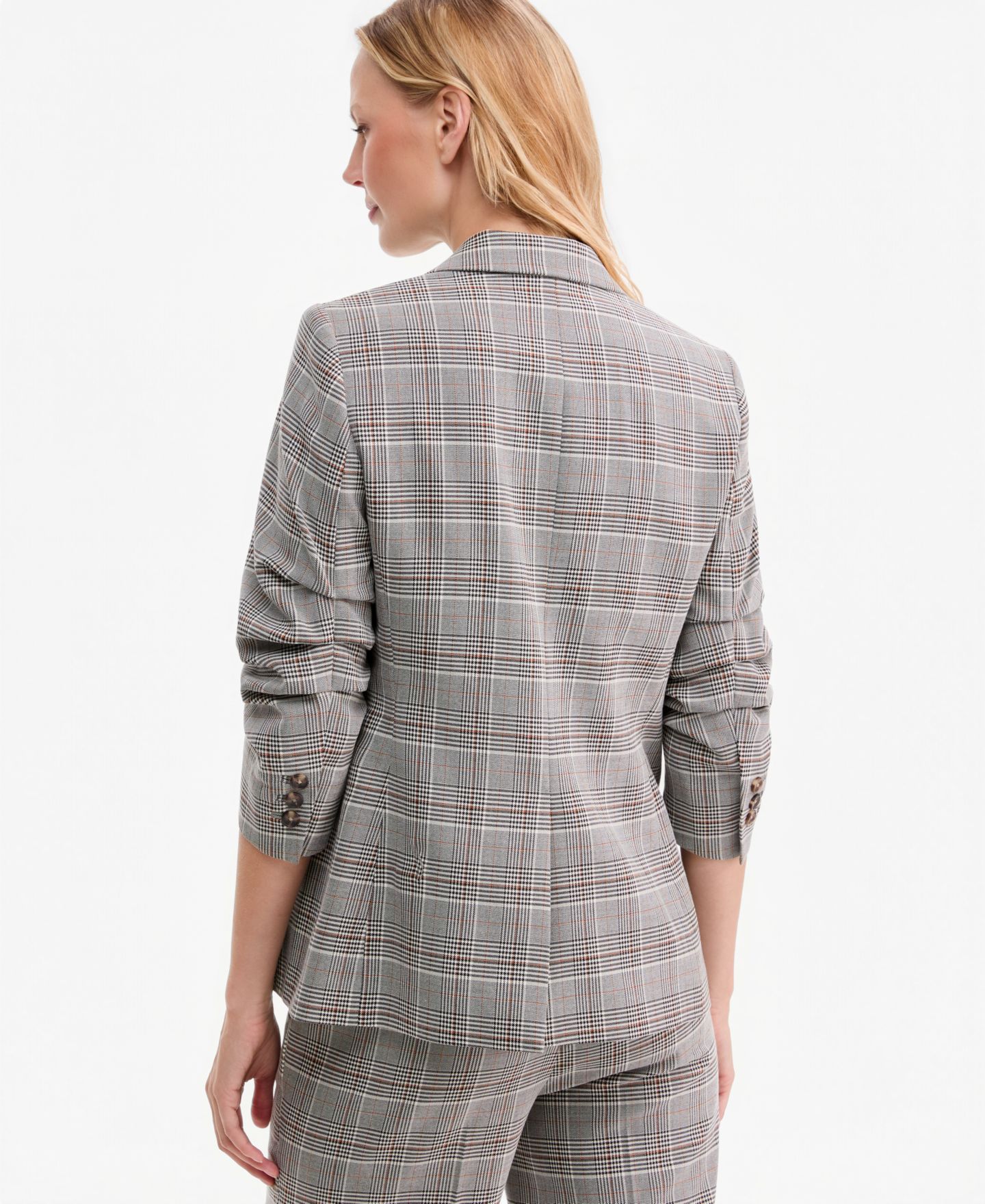 Женский пиджак Anne Klein Check Notch-Collar Scrunch-Sleeve Blazer, цвет: Чёрный разноцветный — фото 4