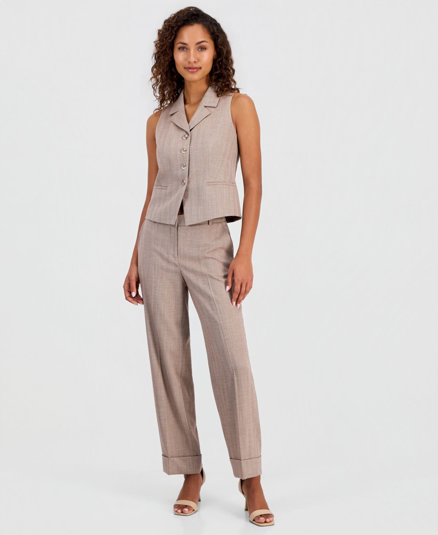Женский жилет Anne Klein Notched Collar Button-Front Vest, цвет: Ржавый / Латте — фото 2