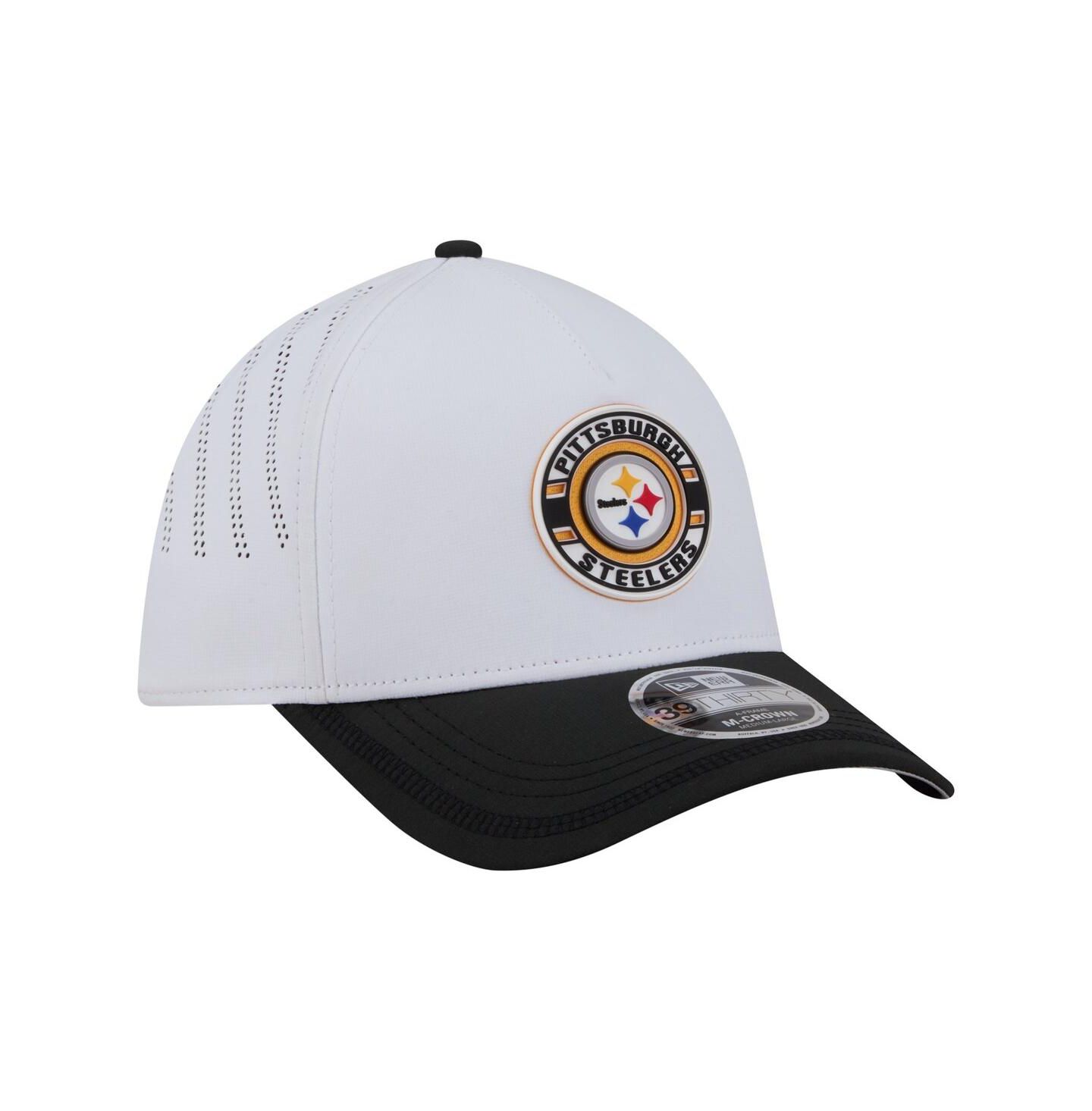 Мужская кепка New Era White/Black Pittsburgh Steelers Patch 39THIRTY A-Frame M-Crown Perforated Flex Hat — фото 3