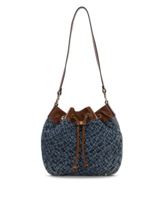 Belamy Small Washed Woven Denim Drawstring Bucket Bag
