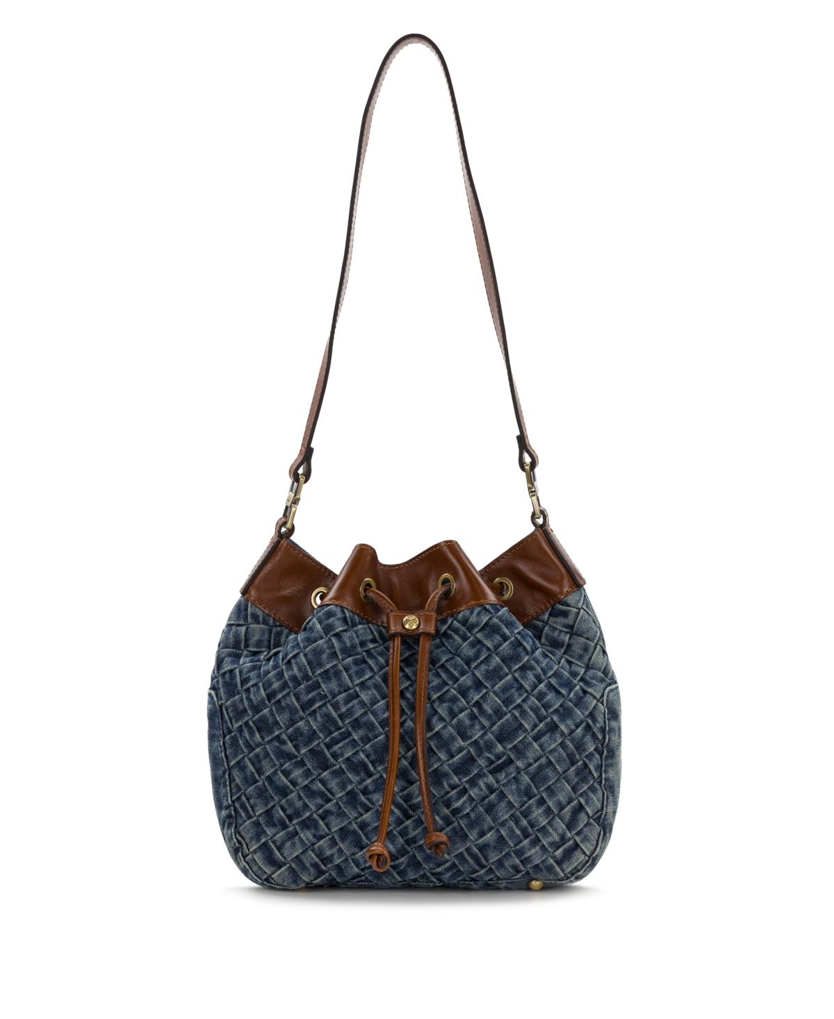 Patricia Nash Belamy Drawstring Washed Woven Denim Small Bucket Bag