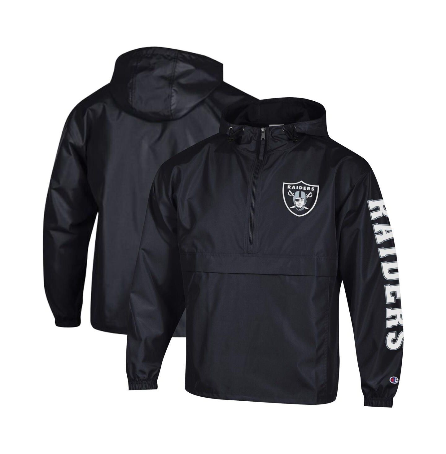 Мужская куртка Champion Black Las Vegas Raiders Packable Hooded Windbreaker Half-Zip — фото 1