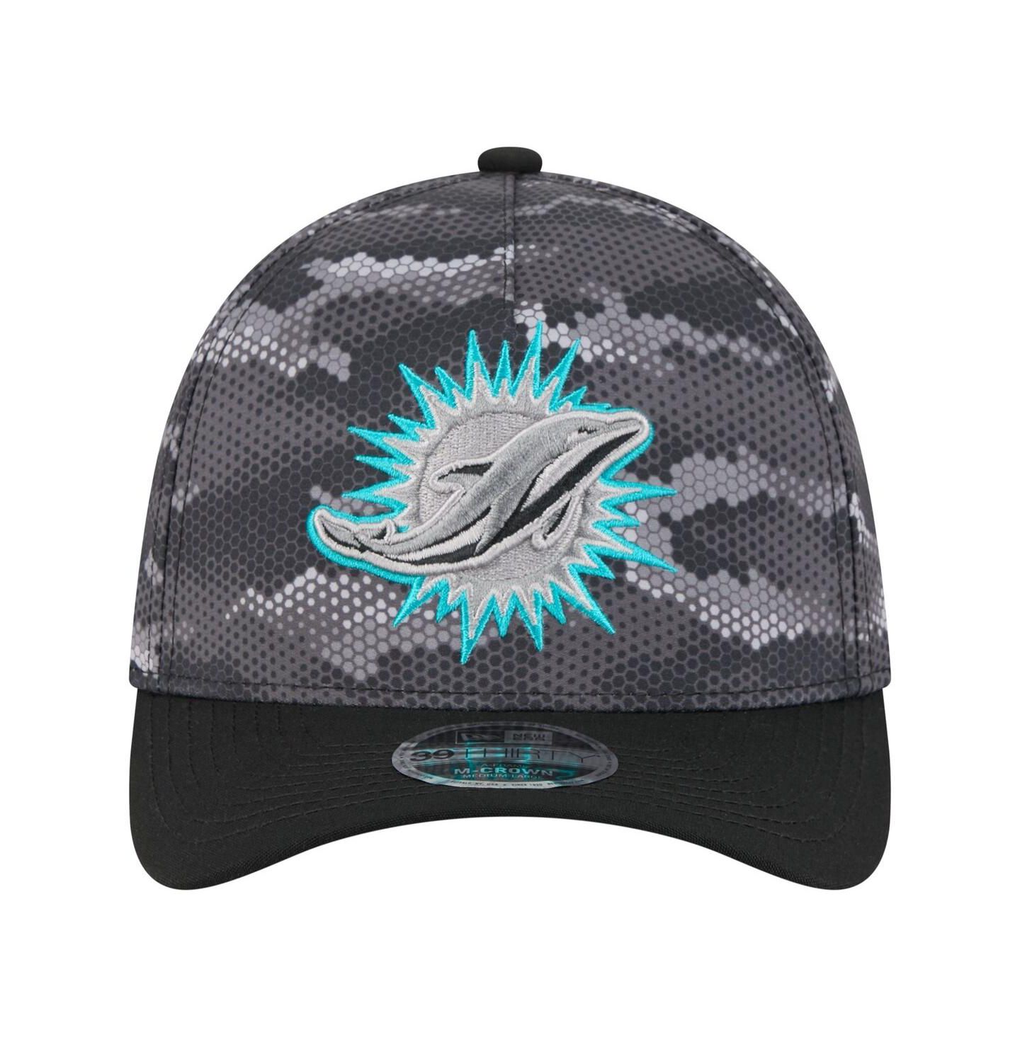 Мужская кепка New Era Black Miami Dolphins Camo A-Frame 39THIRTY Flex Hat — фото 2