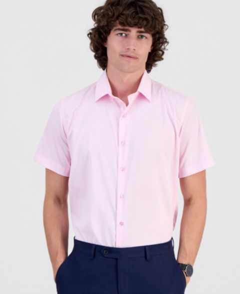 Мужская рубашка Suslo Couture Slim-Fit Four-Way Stretch Solid Short-Sleeve Dress Shirt, цвет: Розовый