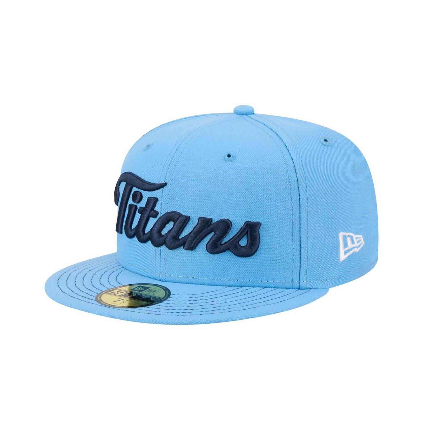Мужская кепка New Era Light Blue Tennessee Titans Script 59FIFTY Fitted Hat — фото 1