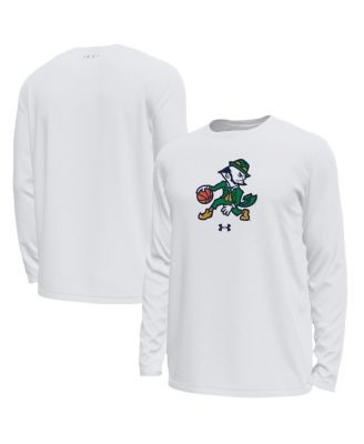 Men's White Notre Dame Fighting Irish Basketball Leprechaun Tech Stretch Long Sleeve T-Shirt