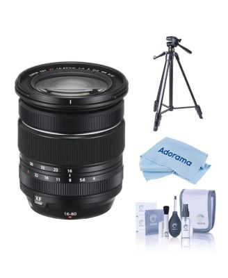 XF 16-80mm f/4.0 R OIS WR Lens, Bundle with Slik U8800L 3-Section Aluminum Tripod with Hybrid 3-Way Pan Head, Cleaning Kit, Microfiber Cloth
