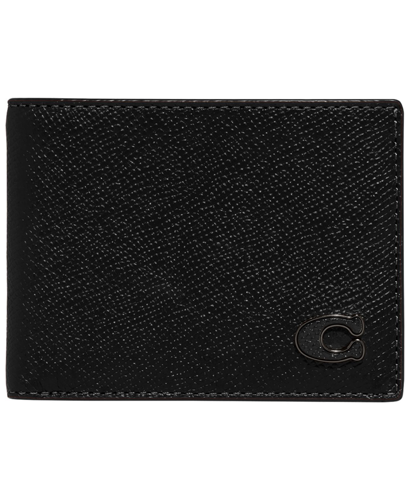 Мужской кошелёк Coach Leather Slim Billfold Wallet, цвет: Чёрный — фото 1