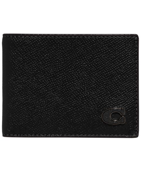 Мужской кошелёк COACH Leather Slim Billfold Wallet, цвет: Чёрный