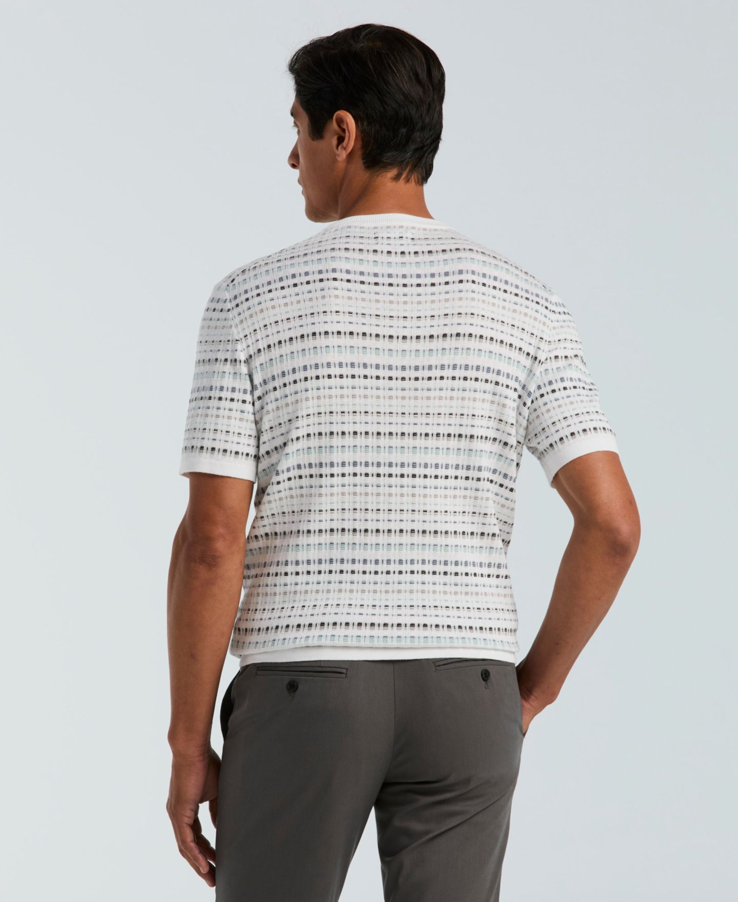 Мужской свитер Perry Ellis Jacquard Multicolor Short-Sleeve Geometric Print, цвет: Яркий белый — фото 5