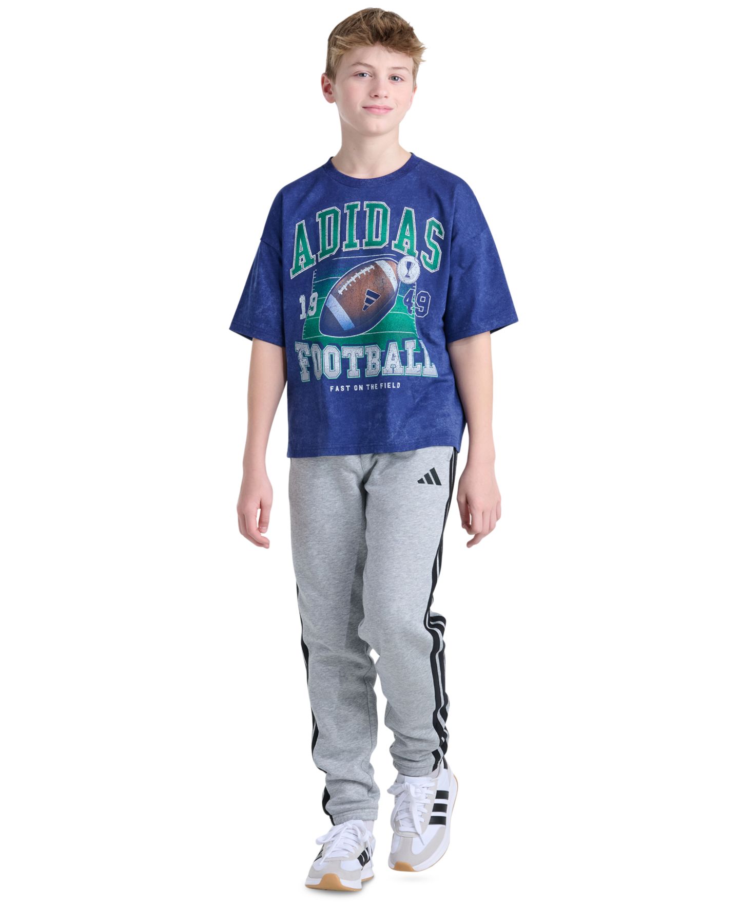 Футболка adidas Football Print Short-Sleeve T-Shirt для мальчиков, цвет: Тёмный синий — фото 2