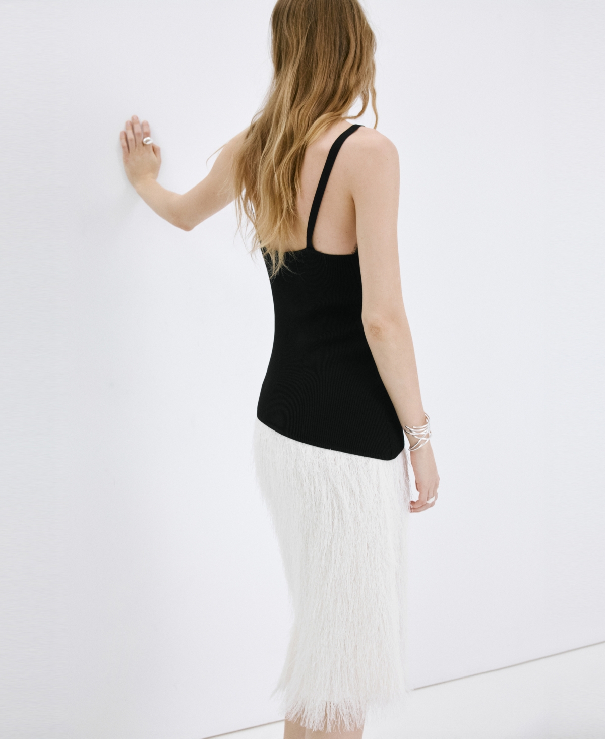 Mango Women's Asymmetrical Lace Knit Top