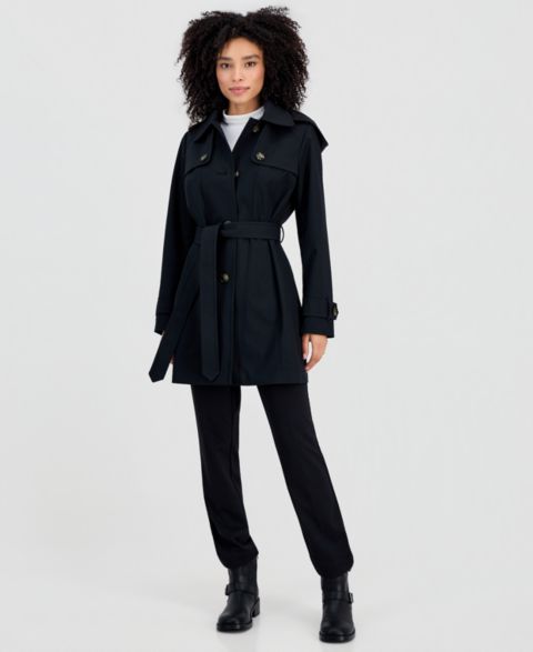 Женское пальто London Fog Single-Breasted Trench Coat, Created for Macy's, цвет: Чёрный