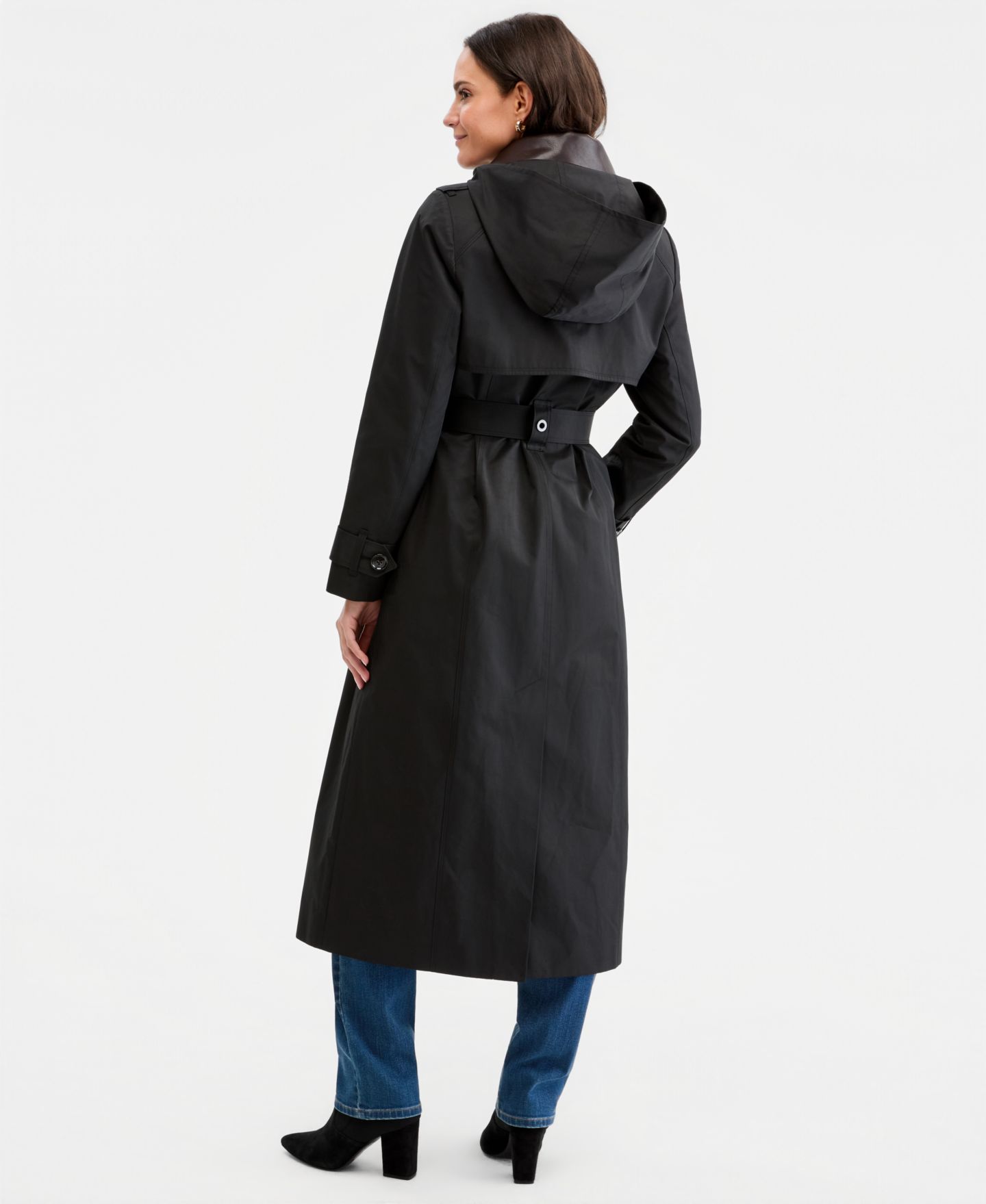Женское пальто London Fog Faux-Leather-Collar Maxi Trench, цвет: Чёрный — фото 5