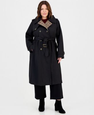 Plus Size Plaid Collar Belted Trench Coat, Created for Macy's