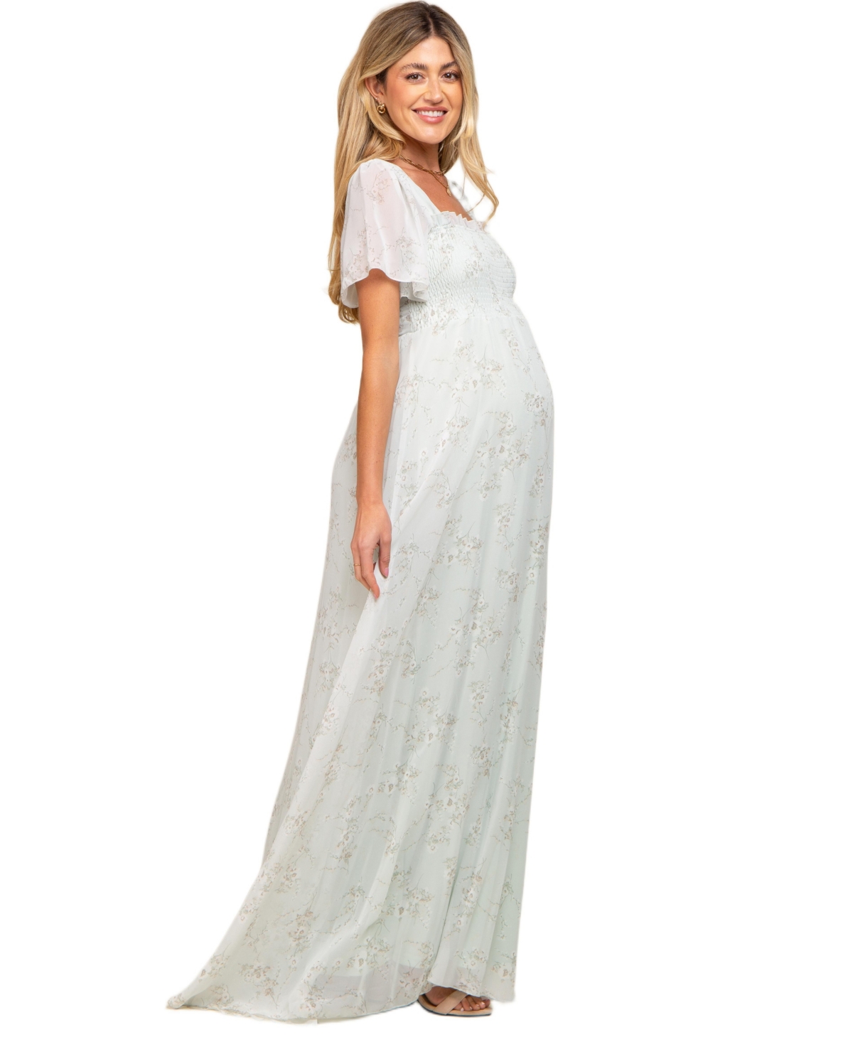 Pinkblush Women's Floral Smocked Chiffon Maxi Dress