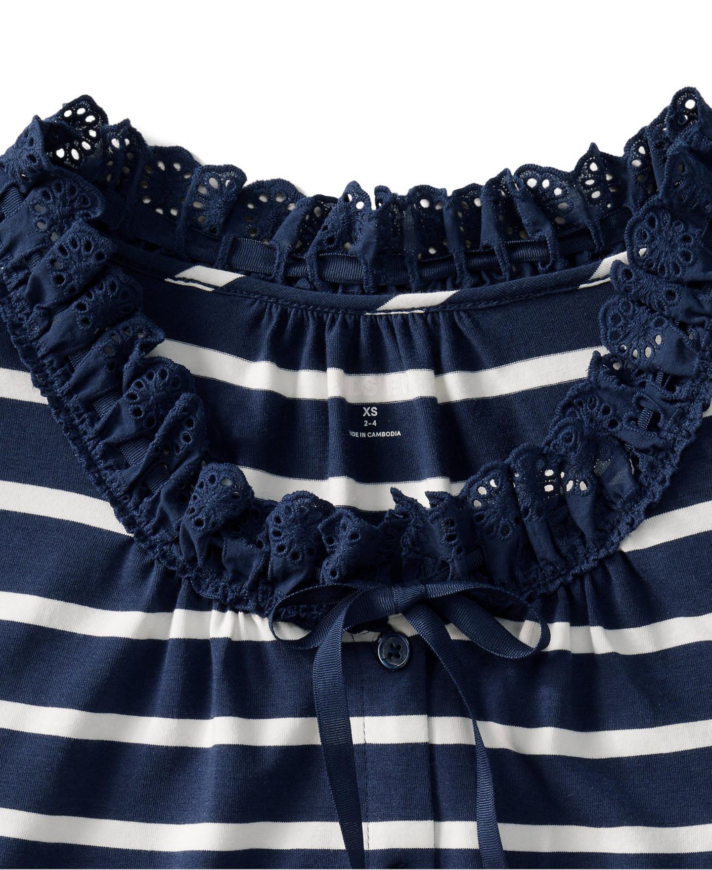 Женский топ Lands' End Lightweight Jersey Button Front Lace Trim, цвет: Морской тёмно-синий полосатый — фото 4