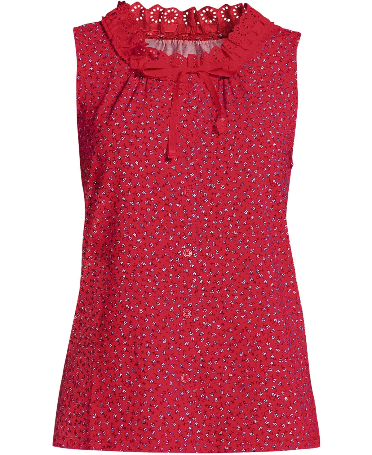 Lands' End Women's Lightweight Jersey Button Front Lace Trim Tank