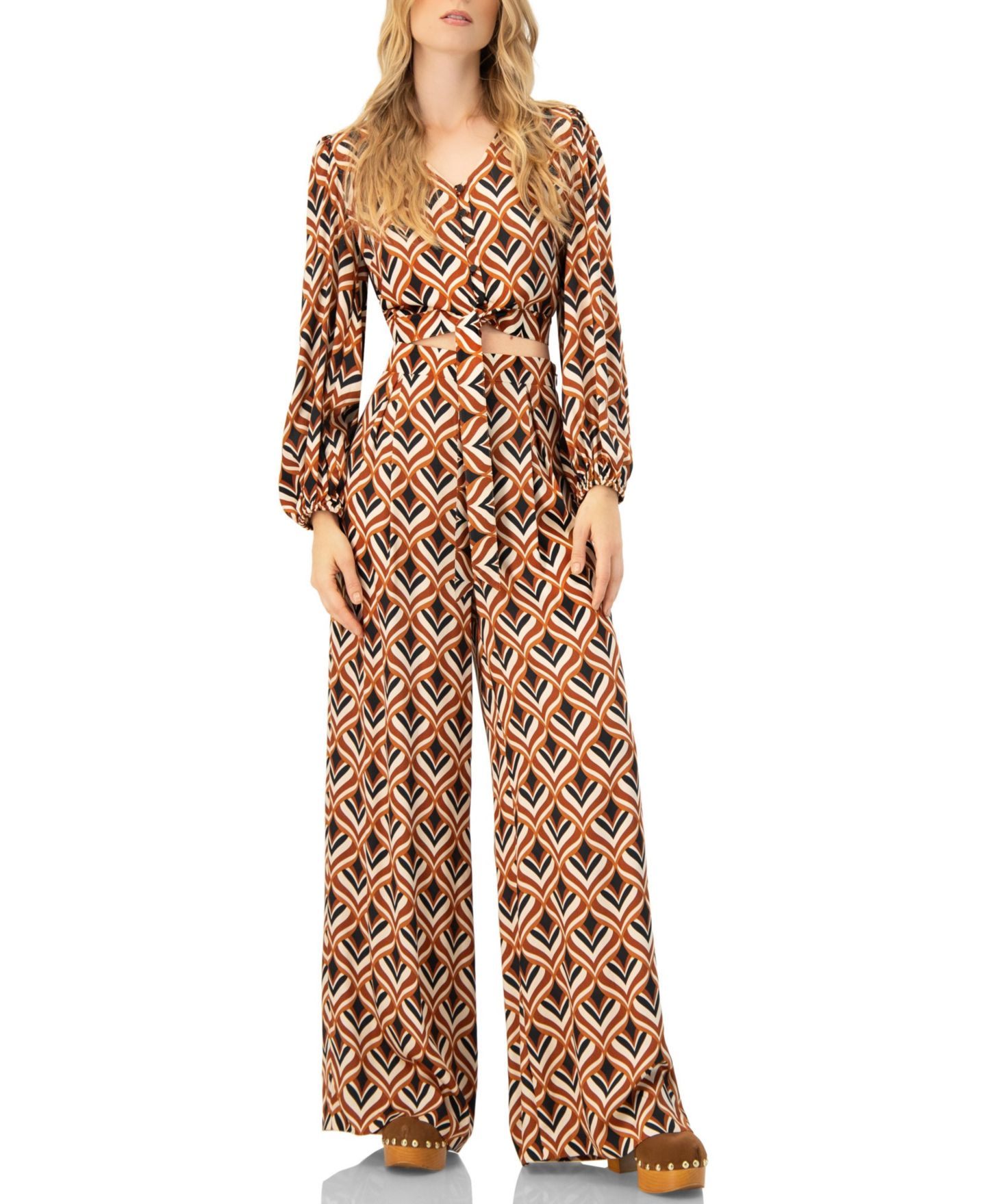 Женская блузка Ivonne V-Neck Geometric Print with Bottom Tie — фото 5