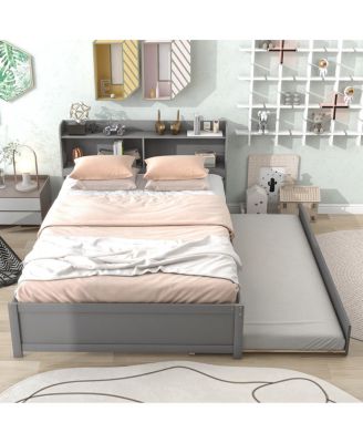 Full Size Bed with Trundle and Bookcase Headboard