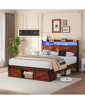 Storage Headboard LED Bed Frame With Drawers