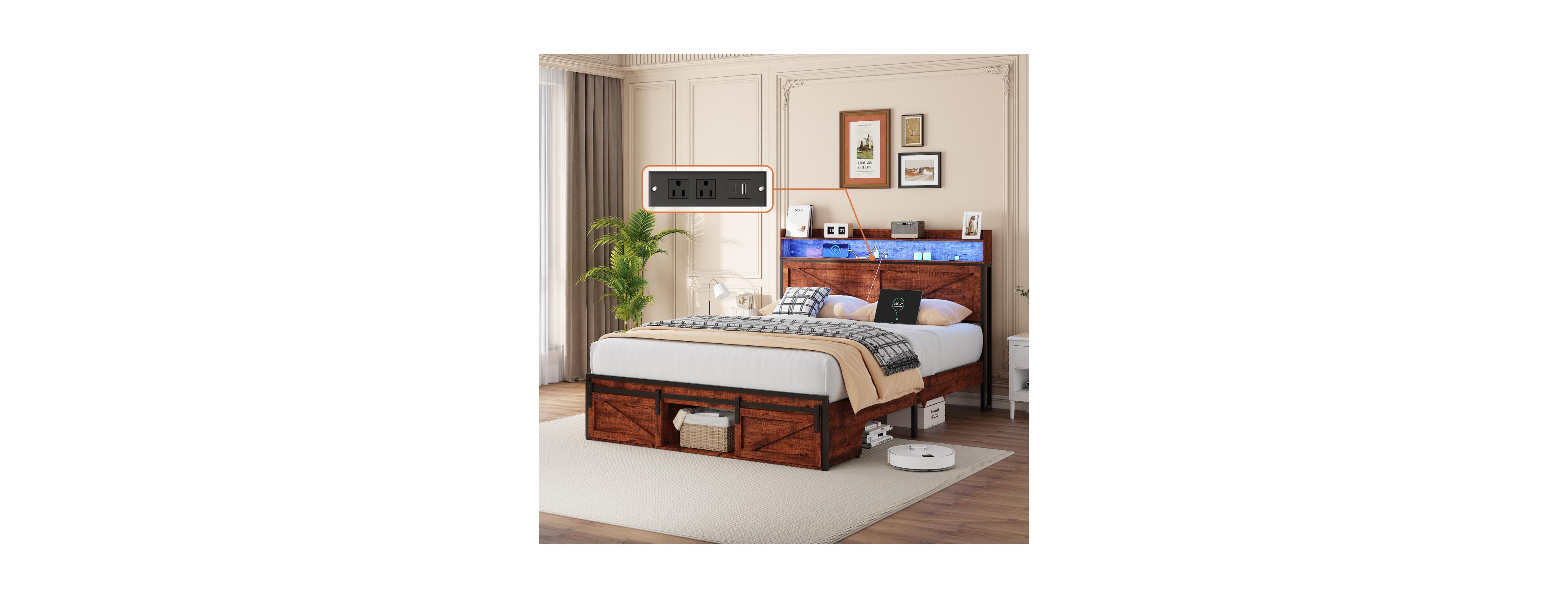 Streamdale Furniture Storage Headboard Led Bed Frame With Drawers