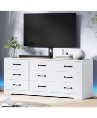 TV Stand with Mount for TVs, Modern Media Console with Adjustable Height Bracket and 9 Drawers
