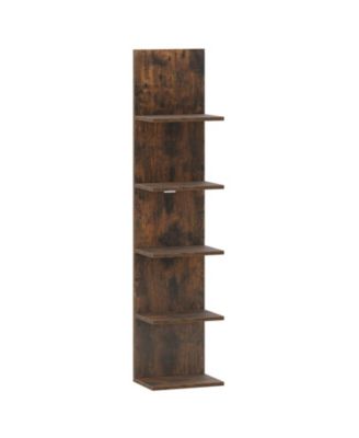 5 Tier Wall Shelf Unit with Wood Grain for Home Storage