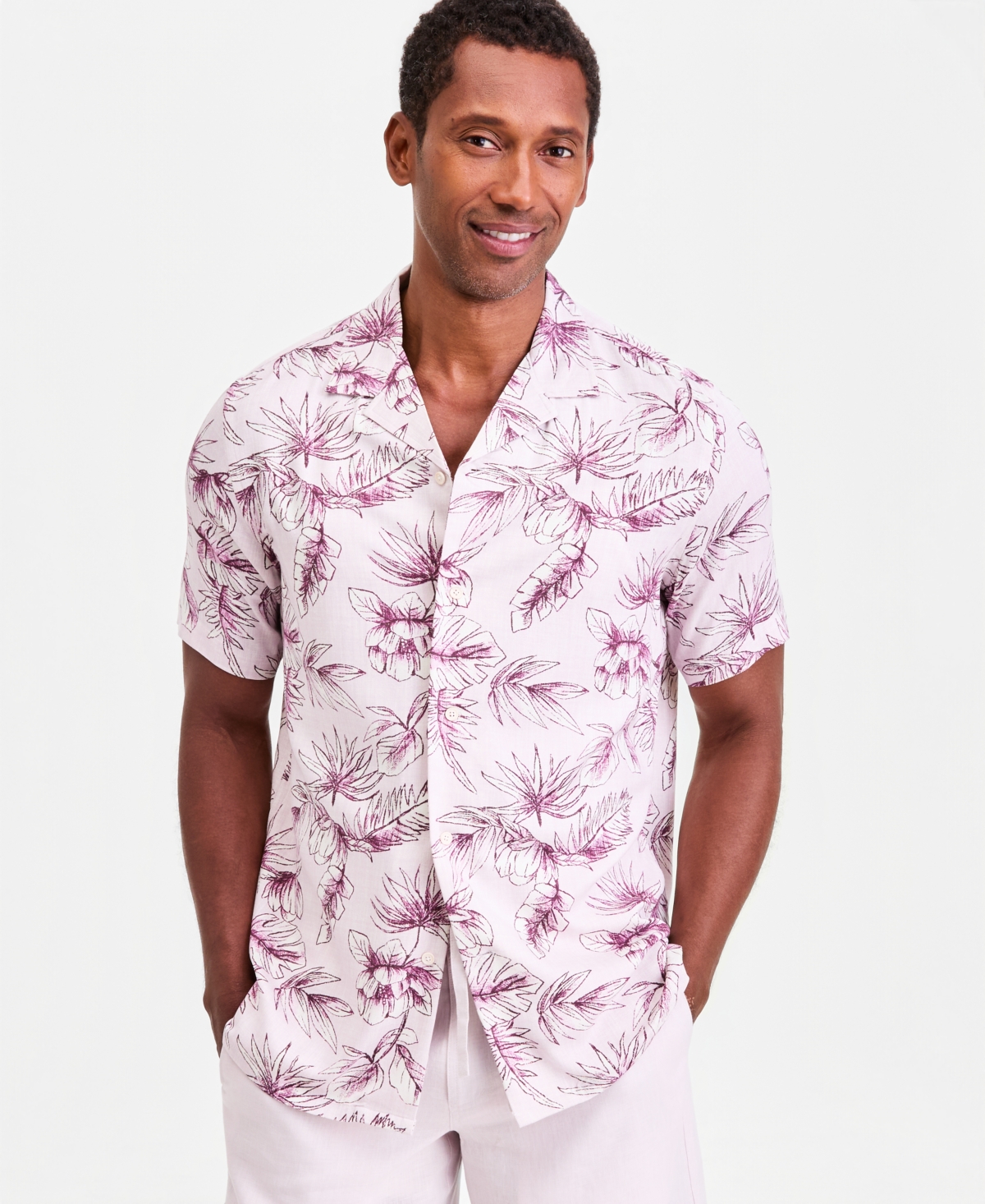 Club Room Men's Petal Paisley Silk Blend Short Sleeve Shirt, Macy's Exclusive - Print