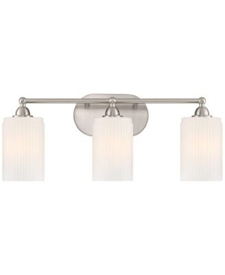 David 22" Wide Brushed Nickel and Fluted Glass 3-Light Bath Light