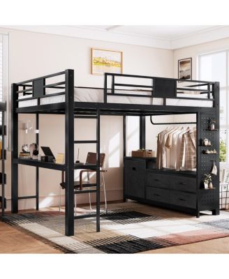  Queen Loft Bed w/ Desk, Shelves, Pegboard, Laundry Bag