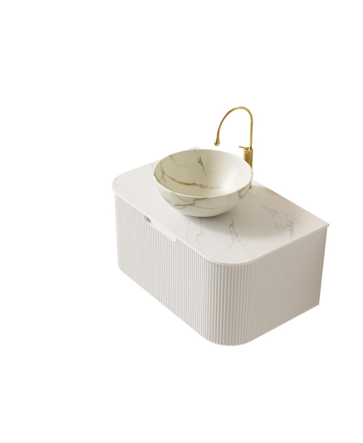Sillysis Wall Mounted Bathroom Vanity, Matte Bowl Ceramic Basin, Sintered Stone Top