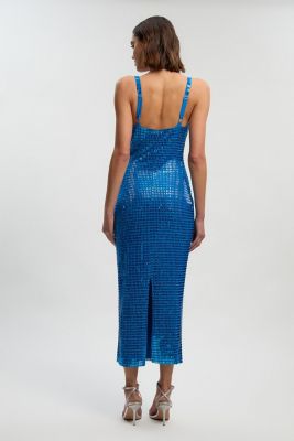 karen millen blue midi dress Karen Millen Petite Viscose Drape Satin Midi Dress in Pale Blue