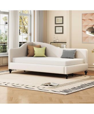 Linen L-Shaped Daybed with Wood Legs