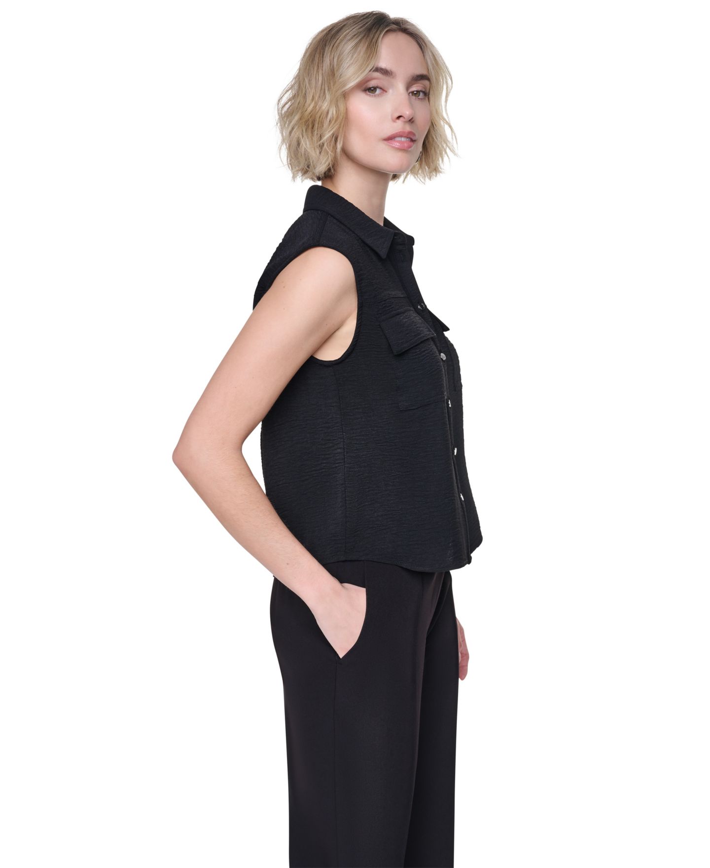 Женский топ DKNY Washer с воротником, цвет: Чёрный — фото 3