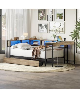 Full Bed w/Bookcase, LED, Charging, Storage