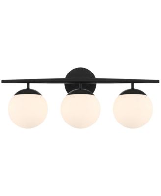 Meridian Modern Wall Light Black Hardwire 24" 3-Light Fixture Opal Glass Globe Shade for Bedroom Living Room