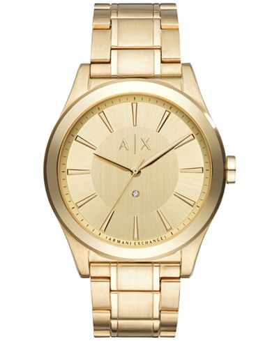 A|X Armani Exchange Men's Diamond Accent Gold-Tone Stainless Steel Bracelet Watch 44mm AX2327