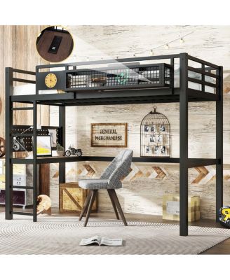  Loft Bed with Desk, Storage, Clock and Charging Port