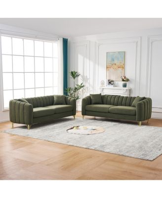 Oversized Chenille Tufted Sofa with Gold Metal Legs