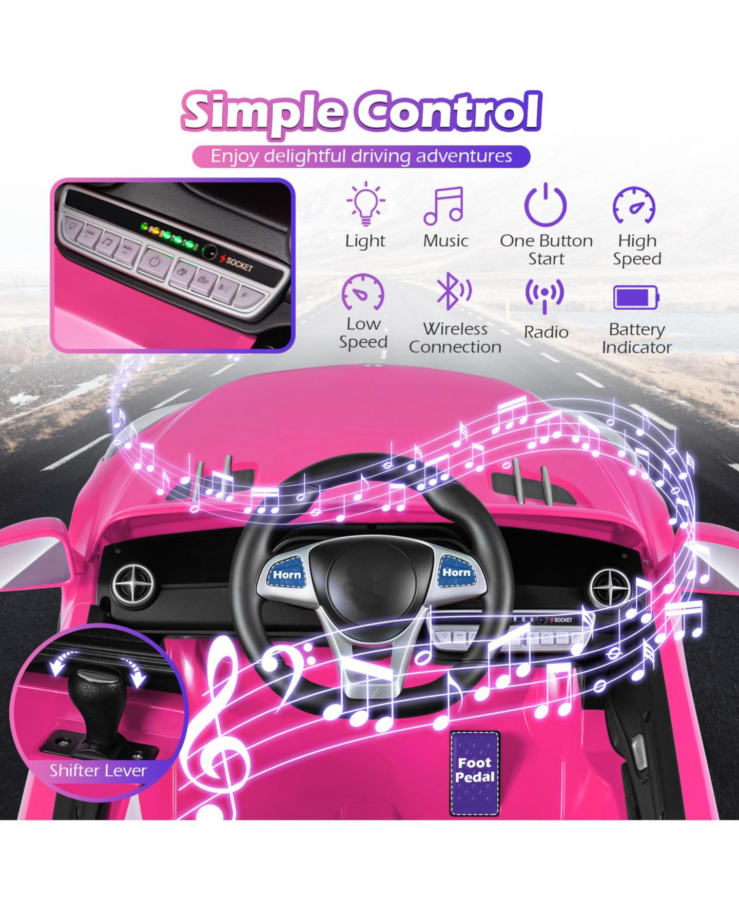 Детская игрушка Slickblue 12V Ride-On Car with Remote Control and LED Lights, Ages 3-8, цвет: Розовый — фото 5