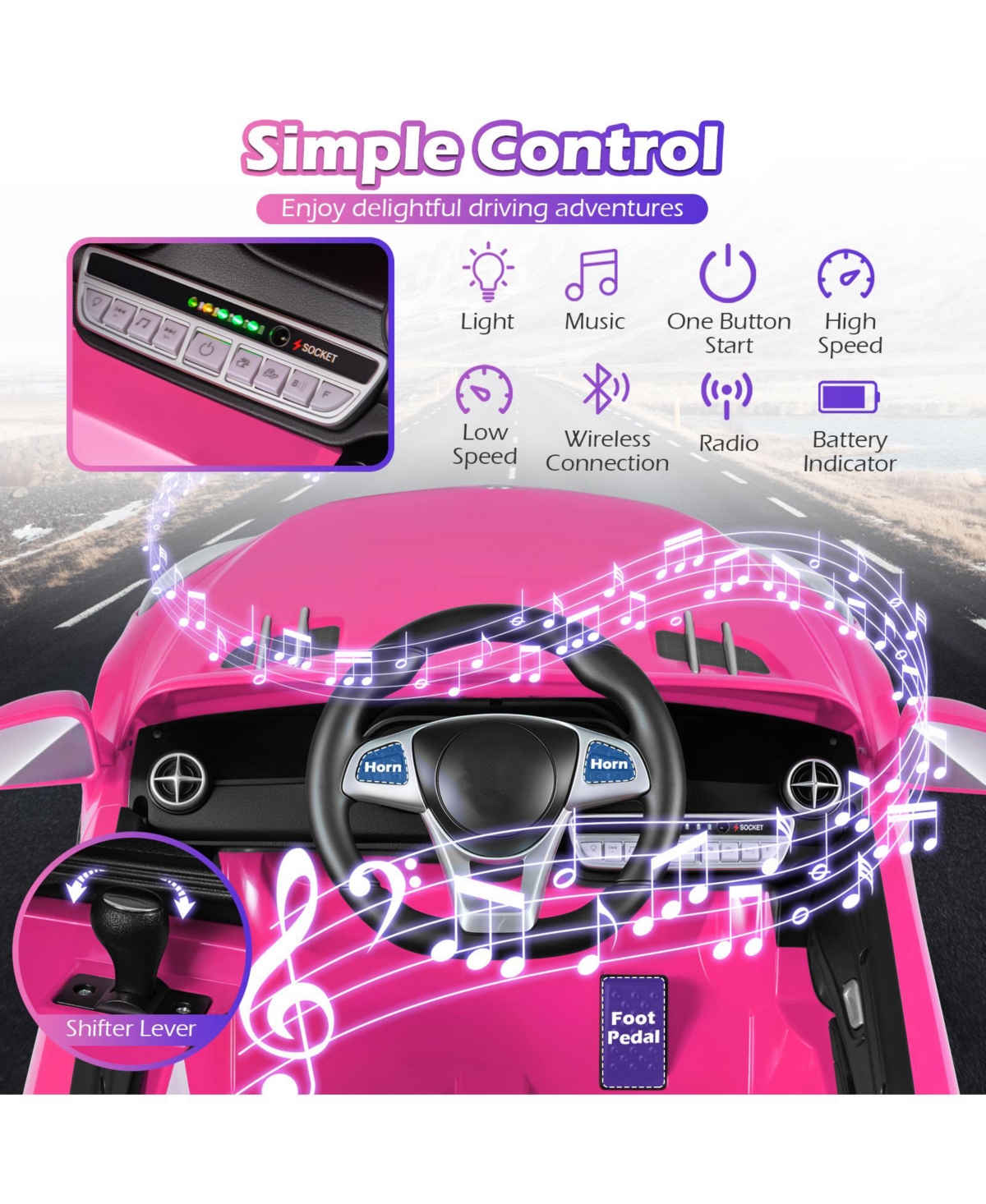 Slickblue Kids 12V Ride On Car with Remote Control, Music and Led Lights