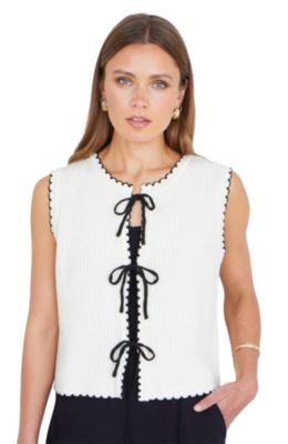 Women's Knitted Bow Trim Waistcoat