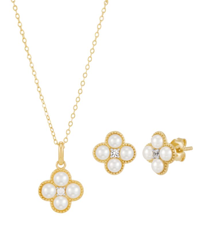 2-Piece Cultured Freshwater Pearls & Lab Grown White Sapphire (1/6 ct.