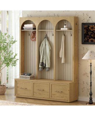 Oak Farmhouse Hall Tree with Bench and Storage